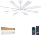 52 Inch Ceiling Fans with Lights and Remote/APP Control, Modern Ceiling Fan for Bedroom Living Room Patio Porch Indoor Outdoor, 6 Speeds, Reversible Quiet Motor, 8 Wood Blades, White