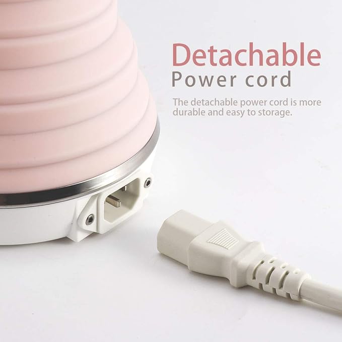 Ultrathin Upgraded Food Grade Silicone Travel Foldable Electric Kettle Boil Dry Protection Portable with Dual Voltage and Separable Power Cord,555ML 110-220V US Plug