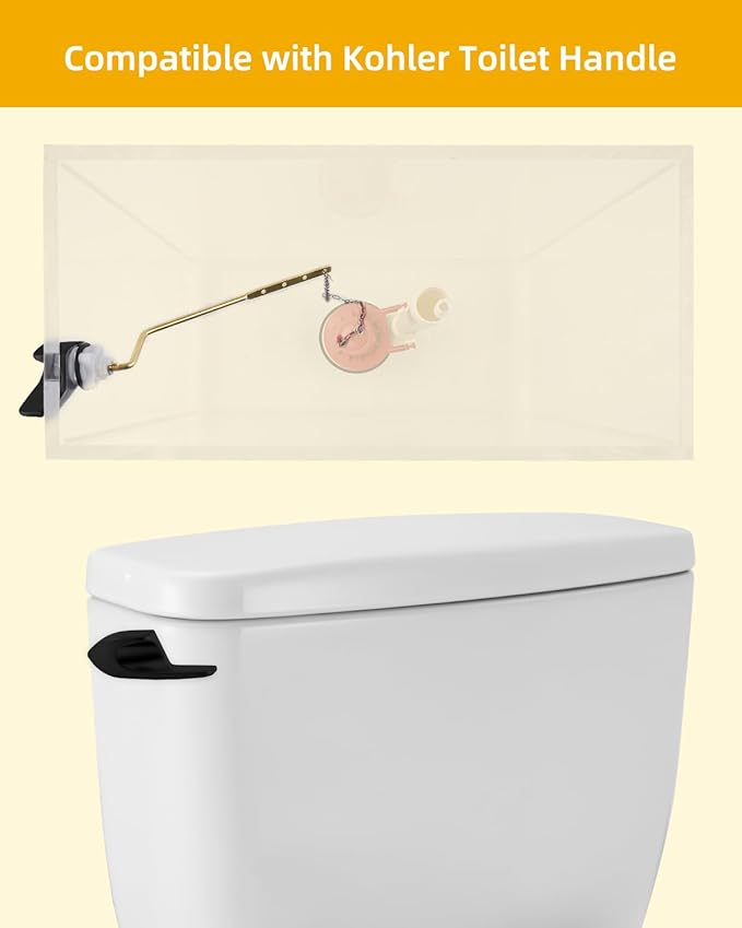 2 Pack Universal Black Toilet Handle Replacement Kit, Side/Angle Mount Toilet Flush Handle Compatible with Kohler K-GP30324-CP/TOTO/American Standard, Stainless Steel Flapper Chain