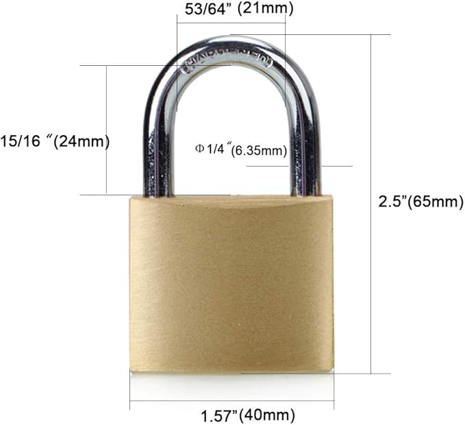 ABRAFOX Solid Brass Same Keyed Padlock keyed Alike Weatherproof Locks （1-9/16 inch 40mm-12pack