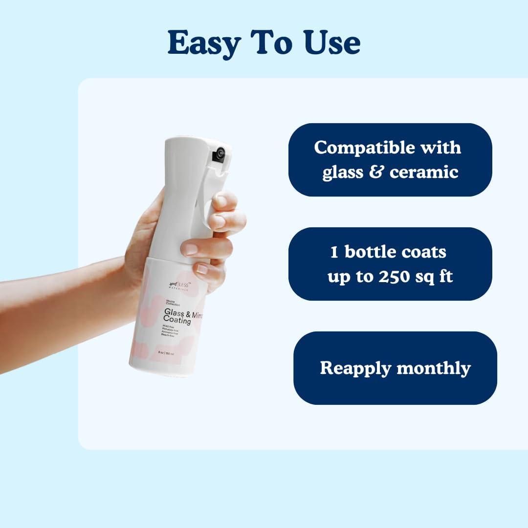 spotLESS MATERIALS Glass and Mirror Protective Coating Spray, Anti-Residue Barrier for Shower Glass, Mirrors, Windows & Bathroom Surfaces, Stain Resistant Spray, Quick Effect Coating Agent