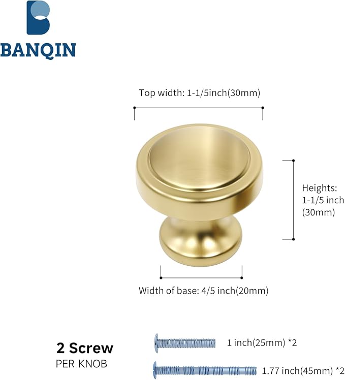 20 Pack Brushed Gold Cabinet Knobs Gold Kitchen Knobs Round Cabinet Hardware for Dresser Drawers,Aluminum Alloy