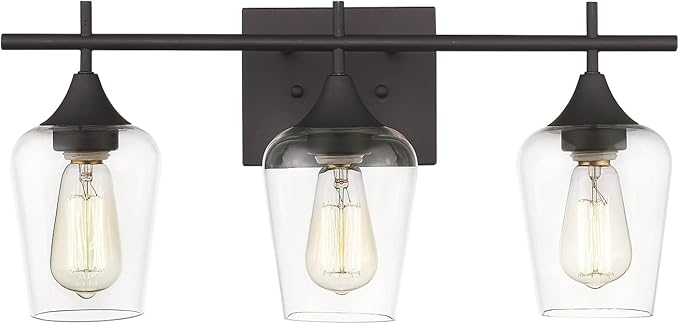21" Bathroom Lighting Fixtures Over Mirror, 3-Light Oil Rubbed Bronze Vanity Lights Farmhouse Bath Wall Sconce with Clear Glass for Bath, WL9167-3A