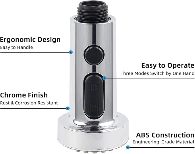 Hibbent Pull Down Kitchen Faucet Head Replacement, 3 Function Sink Faucet Sprayer Head Nozzle with 15 Adapters, Compatible with Moen, American Standard, Delta, Kohler Faucets, Chrome