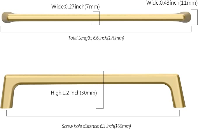 10 Pack 6.25 Inch Gold Cabinet Handles - Kitchen Hardware Pulls for Cabinets