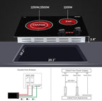 Apartment Electric Cooktop, ThermoMate 21 Inch Built-in Radiant Electric Stove Top, 3700W Ceramic Stove Top with 2 Burners, UL Certified, Knob Control, 240V