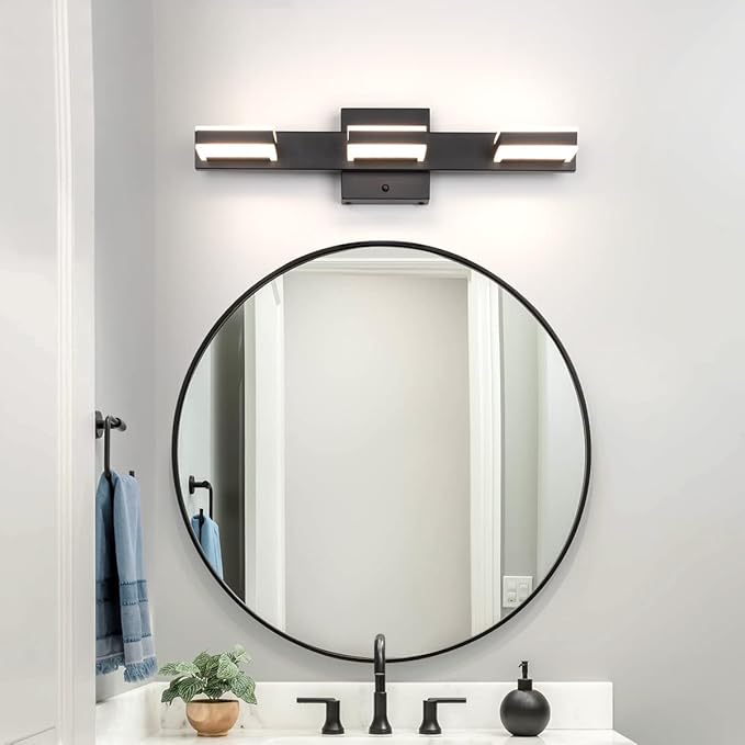 mirrea 20" LED Black Vanity Light 3000K/4000K/5000K CCT Adjustable 3 Light Bathroom Light Fixture Over Mirror