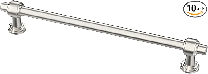 Alzassbg 10 Pack Brushed Satin Nickel Cabinet Pulls, 7-1/2 Inch(192mm) Hole Centers Cabinet Handles Kitchen Hardware Straight Bar for Cabinets and Drawer AL3505SN