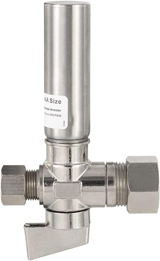 EFIELD 1/4 Turn Stop Straight Valve, 1/2" Nominal (5/8" OD) Compression x 3/8" OD With Stainless Steel Water Hammer Arrestor Chrome Plated Brass,(ARSTRVLV002)