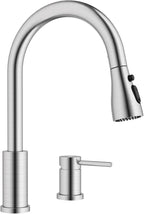 APPASO 2 Hole Kitchen Faucet, S304 Stainless Steel Two Holes Kitchen Sink Faucets with Pull Down Sprayer 3 Modes, Brushed Nickel High Arch Modern Faucet with Side Single Seperate Handle 2 Pieces