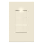 LIDER Minimalist Design Matte Finish Lighted Triple Switch with Screwless Wall Plate, Combination Decorator Switch with Locator Light, Ground Terminal, Single Pole, 15A 120V, UL Listed, Light Almond