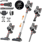 Cordless Vacuum Cleaner, 6-in-1 Lightweight Stick Vacuum with 45mins Runtime, LED Display & Light, Self-Standing, Rechargeable Cordless Vacuum for Carpet, Tile, Pet Hair, Hardwood Floors (Gray)