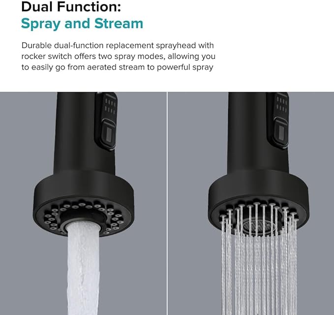 Kitchen Faucet Sprayer Head Replacement Parts,Pull Out Down Kitchen Sink Faucet Nozzle Spout Head 2 Functions,Matte Black