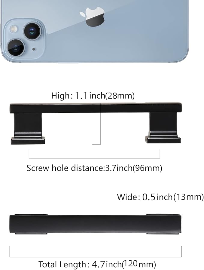 COTYKILEY 6 Pack 3.75 Inch(96mm) Matte Black Cabinet Handles Black Kitchen Cabinet Pulls Cabinet Door Handles Kitchen Cabinet Hardware