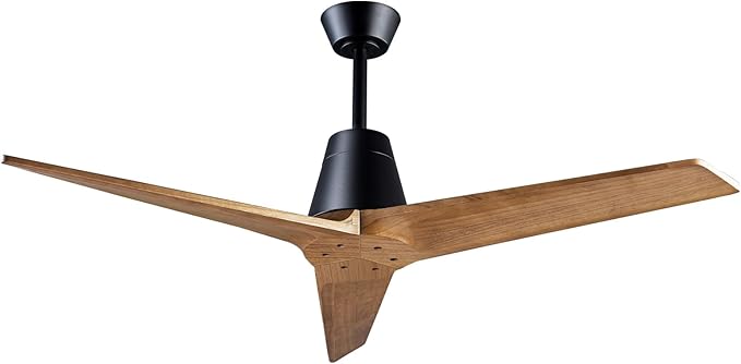 52" Ceiling Fans Without Lights, Solid Wood Ceiling Fan with Remote Control and DC Motor, Ceiling Fan no Light with 3 Blades, Indoor Outdoor Ceiling Fans for Patios, Bedroom-Black + Walnut