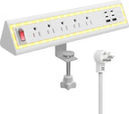 Desk Clamp Power Strip with Nightlight, 40W Fast Charging, 6FT Extension Cord, 4x20W USB-C & 2 USB Ports, 5 AC Outlets, Fits 1.69-Inch Table Edges