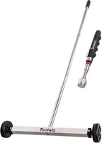 Toolwiz 17" Rolling Magnetic Sweeper 8.8lbs, with 16 lbs Telescopic Magnetic Pick Up tools –Lightweight Pick-up Sweeper with Wheels for Nails, Screws & Metal Debris Home Use Workshop Garage