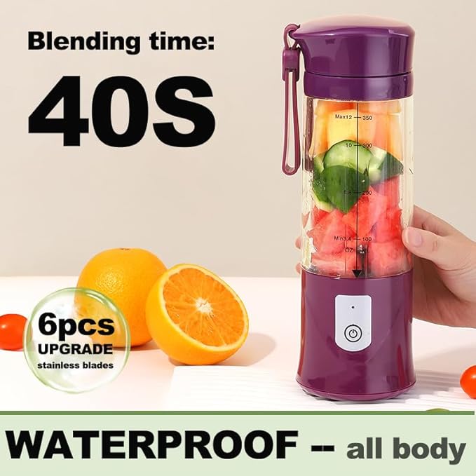 Personal Blender for Shakes and Smoothies, Portable Blender, Mini Small Juice Mixer machine for Kitchen, Office, Gym, 4000mAh,(Purple)