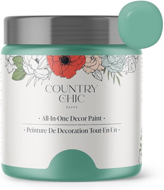 Country Chic All-in-One Chalk Paint for Furniture, Cabinets, Home Decor, Eco-Friendly, Matte Finish, Built-In Primer & Top Coat for Wood, Metal - Bliss (Teal) - 8 oz (237 ml)