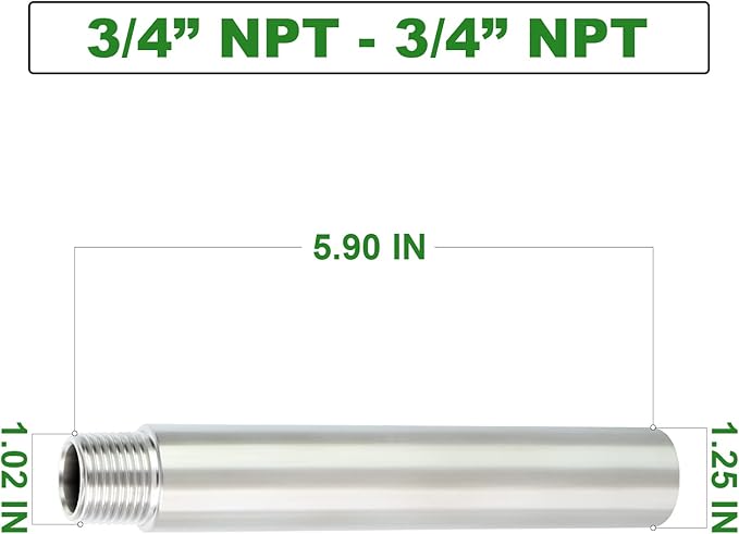 TAISHER 2PCS Stainless Steel Pipe Fittings, 3/4" NPT Male x 3/4" NPT Female Threaded, 6" Length Nipple Cast Pipe