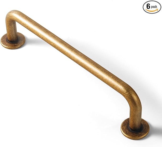 Goo-Ki 6 Pack Antique Brass Cabinet Pulls Zinc Alloy Hardware for Drawer Kitchen Cupboard - 5.04" c-c Vintage Bronze Bar Pull Retro Brass Handles