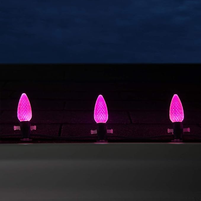 Wintergreen Lighting 25 Pack OptiCore C9 LED Pink Lights Replacement Christmas Light Bulbs - C9 LED Christmas Lights - Valentine Lights Premium Shatterproof, E17 Base (Faceted)