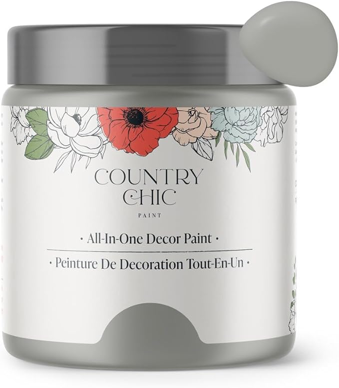 Country Chic All-in-One Chalk Paint for Furniture, Cabinets, Home Decor, Eco-Friendly, Matte Finish, Built-In Primer & Top Coat for Wood, Metal - Pebble Beach (Grey) - 8 oz (237 ml)