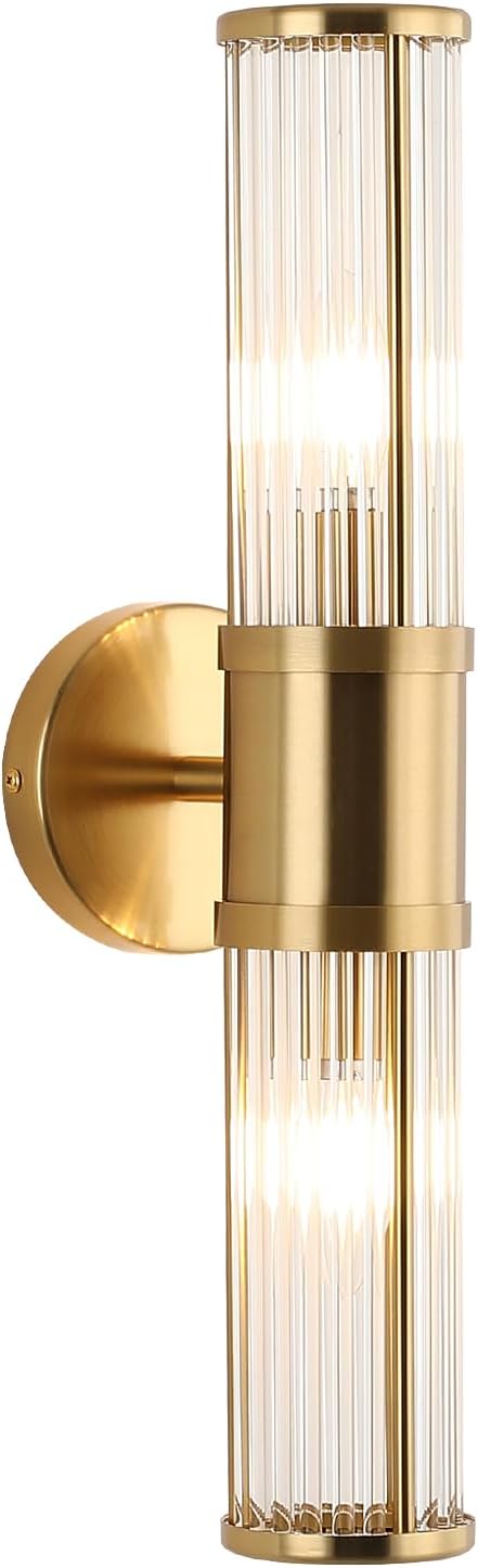 Glass Rods Wall Light Fixture Indoor Brass Bathroom Vanity Lights Beside Mirror Lighting Lamps Up and Down Wall Mounted Light E12 Socket