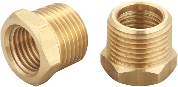 3/8 Inch Male x 1/4 Inch Female Reducing Adapter, NPT Brass Hex Bushing, Hex Head Pipe Fitting, Thread 0.625" OD × 0.5" ID, (Pack of 10)