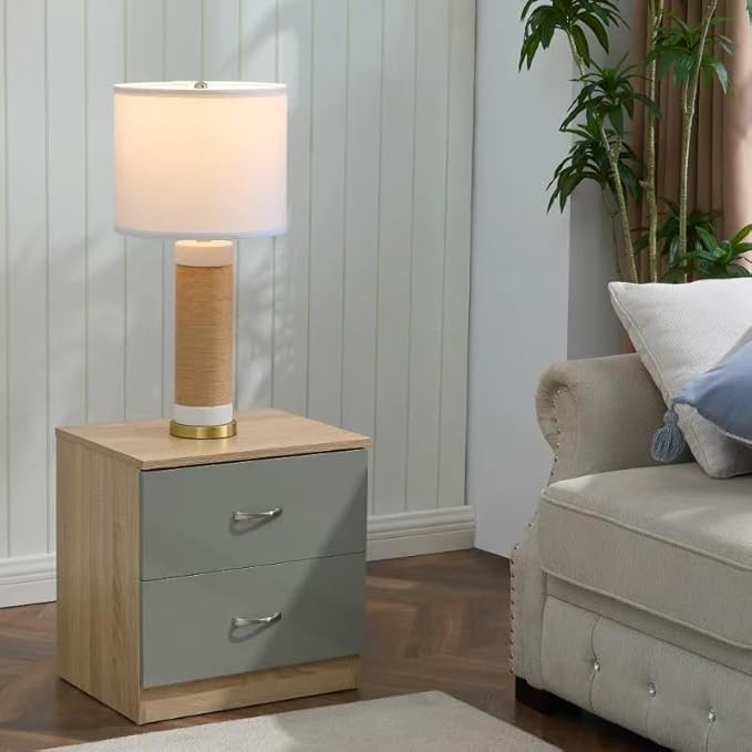 25.75” Rattan Ceramic Lamps for Living Room Set of 2, Farmhouse Table Lamp for Nightstand, White Lamps Set of 2 for Bedroom, Boho Ceramic Table Lamp for End Table