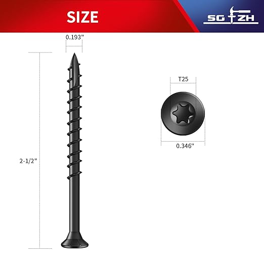 #9 x 2-1/2" Deck Screws (81Pcs) 1lb. Exterior Wood Screws. Carbon Steel, Black, Flat Head, Rust Resistant epoxy Coated, with T25 Star Bit