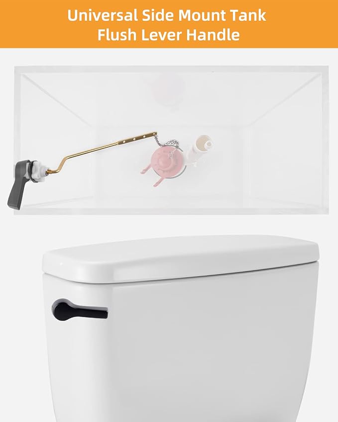 Hibbent Universal Metal Side Mount Toilet Handle Replacement Kit, Brass Toilet Flush Tank Lever with Stainless Steel Flapper Chains for Most Toilets, Matte Black Finish