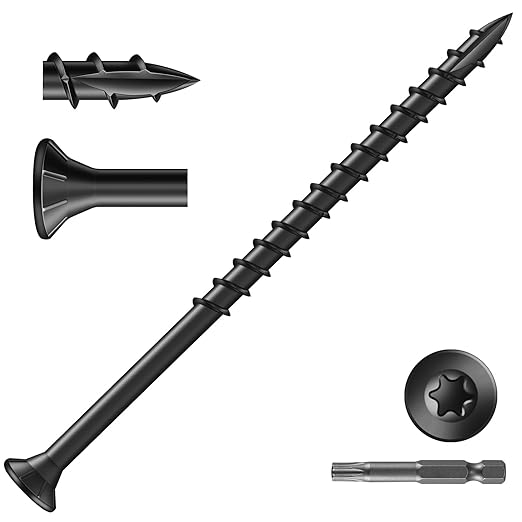 #10 x 3-1/2" Deck Screws (51Pcs) 1lb. Exterior Wood Screws. Carbon Steel, Black, Flat Head, Rust Resistant epoxy Coated, with T25 Star Bit
