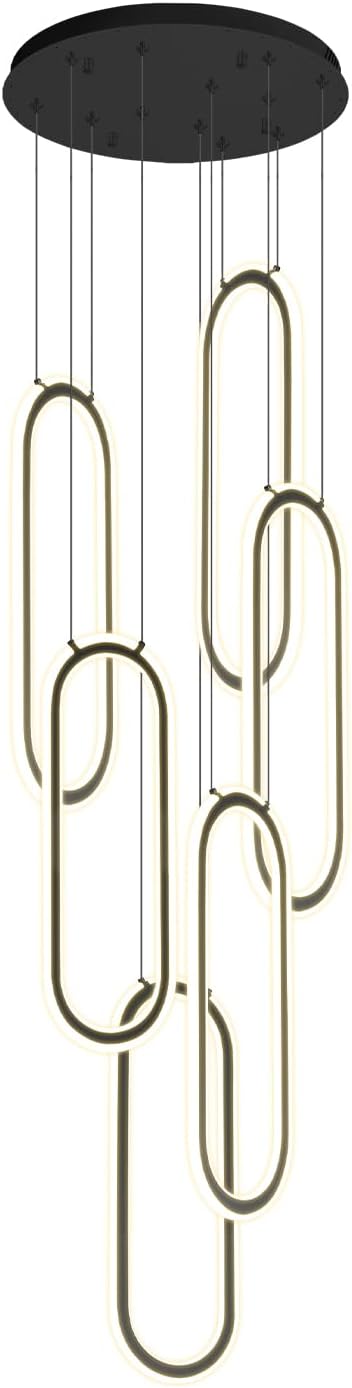 Flashing God Modern Chandelier,Black Chandeliers with 6 Ring Led Foyer Chandeliers,Larger High Ceiling Chandelier for Living Room,Rectangle Chandelier for Entryway Staircase LED Dimming 2700k-6000k