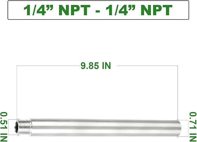 TAISHER 2PCS Stainless Steel Pipe Fittings, 1/4" NPT Male x 1/4" NPT Female Threaded, 10" Length Nipple Cast Pipe
