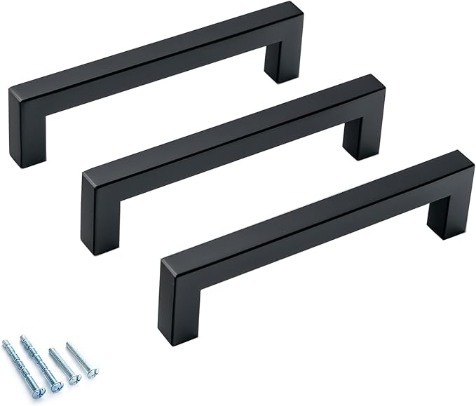 20 Pack 5" Black Cabinet Handles Matte Black Dresser Handles Drawer Pulls Square Cabinet Pulls for Kitchen Modern Stainless Steel Handles for Cabinets and Drawers