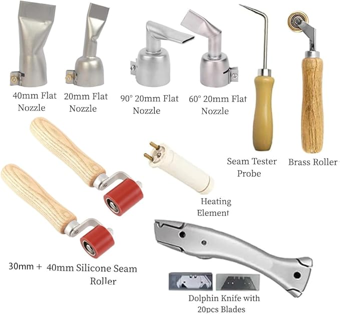 1600W Hot Air Plastic Welder Gun Plastic Repair Welder Kit, PVC Vinyl Rod Welding Gun, Flat Welding Nozzles, Various Welding Flooring Roofing Accessories Tool Set