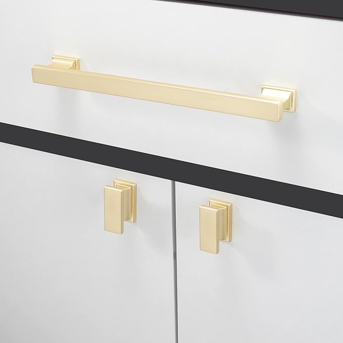 COTYKILEY 10 Pack 7.5 Inch(192mm) Brushed Brass Cabinet Handles Gold Kitchen Cabinet Pulls Cabinet Door Handles Kitchen Cabinet Hardware Cupboard Drawer Pulls Dresser Handles