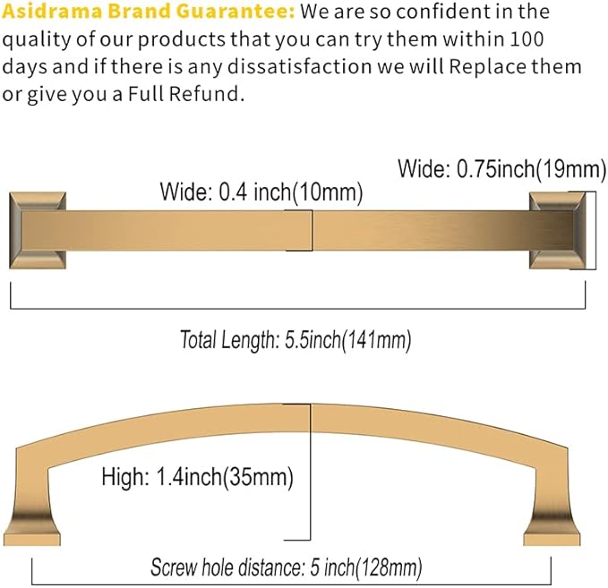 Asidrama 10 Pack 5 Inch(128mm) Hole Centers Champagne Bronze Kitchen Cabinet Handles,Gold Cabinet Pulls Kitchen Cabinet Hardware for Cupboard Drawer Pulls