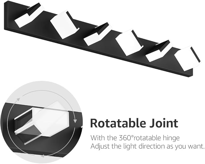 Aipsun Black Bathroom Light Fixtures - 6 Modern Vanity Lights with LED, Over Mirror (White Light, 6000K)