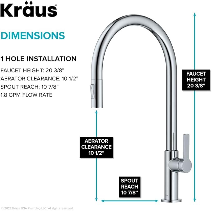 KRAUS Oletto High-Arc Single Handle Pull-Down Kitchen Faucet in Chrome, KPF-2821CH
