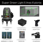 (Outdoor Super Bright) 5-Line Green Laser Level, 360 Degree Automatic Leveling Precision Level, Super Bright