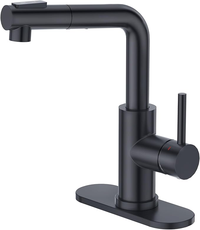 CREA Black Kitchen Faucet with Pull Down Sprayer - Bar Sink Faucets Single Hole/Handle - Modern Stainless Steel Small Kitchen Faucet for Mini Sink RV Outdoor Utility Laundry Faucet