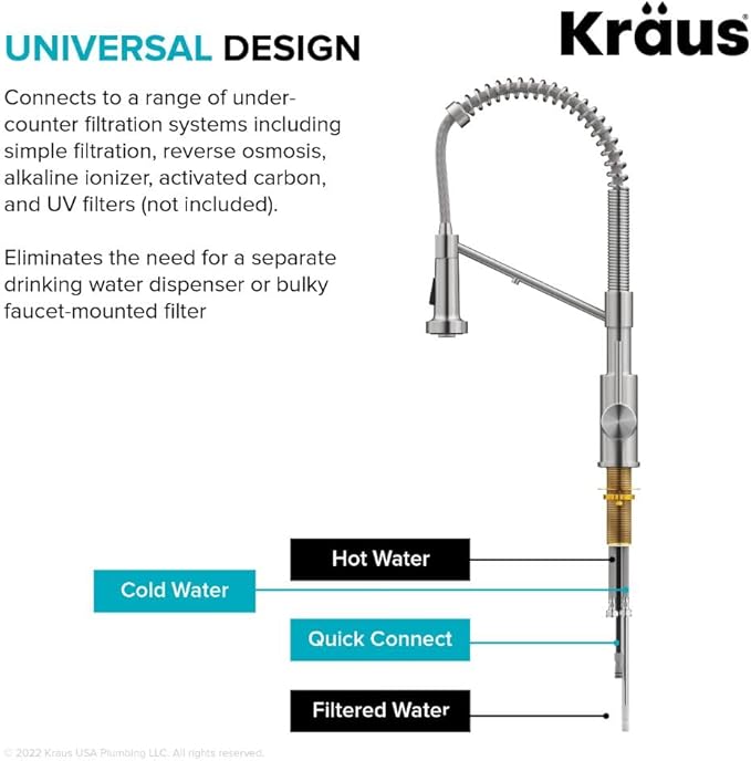 KRAUS Bolden 2-in-1 Commercial Style Pull Down Single Handle Water Filter Kitchen Faucet for Reverse Osmosis or Water Filtration System in Spot-Free Stainless Steel/Matte Black, KFF-1610SFSMB