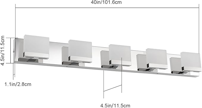 SineRise LED Modern Bathroom Vanity Light Fixtures (5-Light, 40-Inch, 5CCT), Chrome Modern Acrylic Bathroom Wall Lighting Fixtures Over Mirror (3000K/3500K/4000K/5000K/6000K)