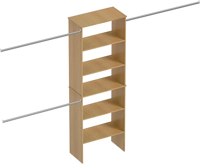 Closet System, 22.5" Wide Organizer with 3 Hanging Rods, Wood Tower Storage for Walk In Closets, Wall Mounted Wardrobe Organizer Kit, Bedroom, Fit Space 6-10 ft