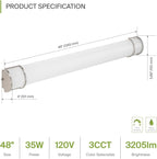 ASD LED 48" Vanity Flush Mount Light Fixture, Linear Bathroom Lighting Bar | 3CCT, Dimmable, Energy Star, ETL Listed | 35W 3200LM 3000-5000K 120V | Long Bath Wall Sconce Over Mirror | Nickel, 2 Pack