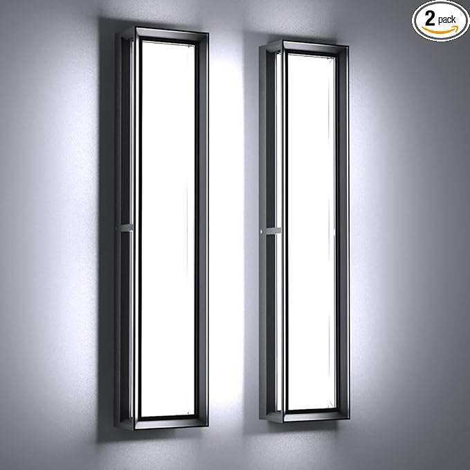 Sytmhoe Outdoor Wall Sconce Lights,2Packs 10%-100% Dimmable LED Modern Porch & Patio Wall Light Fixture, 23.6in Black Exterior Sconce Wall Mounted Lights Suitable for Garage Courtyard House(6000K)