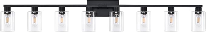 8-Light Black Vanity Light Fixtures,Large Bathroom Light Fixtures Clear Glass ShadeRust and Moisture Resistant Easy to Install Vanity Lights for Bathroom Light Over Mirror