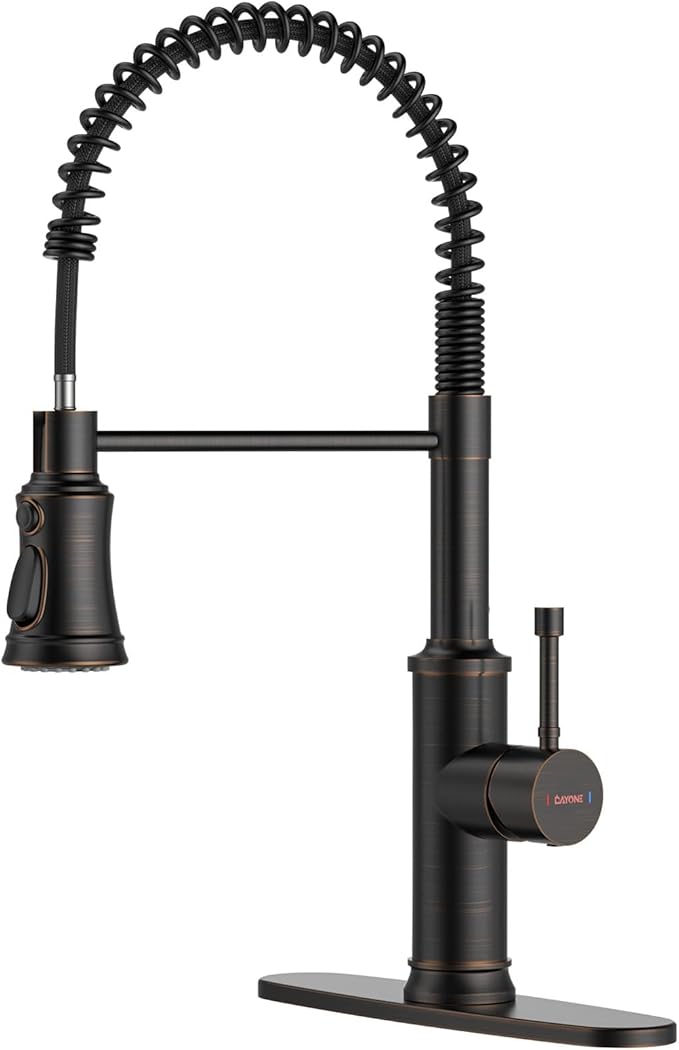 DAYONE Antique Oil Rubbed Bronze Kitchen Sink Faucet with Pull Down Sprayer, 3 Modes Stainless Steel Spring Vintage Sink Faucet for Farmhouse Kitchen Bar Camper 1 or 3 Holes Single Handle